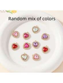 10pcs Fashionable Exquisite High-Quality Rhinestone Colored Gemstone Heart Shaped Pendant DIY Earrings Necklace Jewelry Accessories Valentines - Diamond Gem Heart Pendant - View 8
