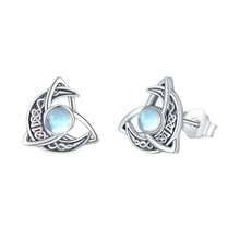1 Pair S925 Sterling Silver Elegant Vintage Bohemian Crescent Moon Celtic Knot Moonstone Stud Earrings, Casual Fashionable Daily Wear Earrings, Birthday Gift, Sexy Earrings, Perfect For Gifting