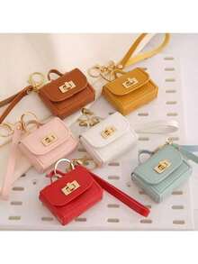 1pc Solid Color Casual Elegant PU Leather Keychain, Rotatable Lock, Mini Pouch Decor, Anti-Lost Rope, Accessory Suitable For Women, Daily Decoration, Party, Date, Outdoor, Valentine's Day, Carnival - Multicolor - View 8