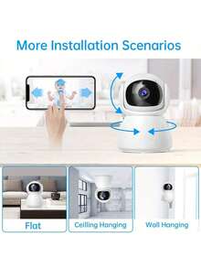 1个2.4G无线WiFi室内安全摄像头，2MP高清摄像头，婴儿和宠物监控，具有自动跟踪、彩色夜视、双向语音、远程查看、多人共享、移动应用程序控制、SD卡/云存储（需另行购买）等功能，保护您的家。 - 多色A - 查看 4
