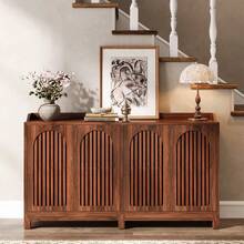 LITTLE TREE 57" Farmhouse Sideboard Buffet Cabinet,Storage Cabinet With Shutter Doors And Adjustable Shelf, Freestanding Kitchen Cabinet TV Stand For Dining Room, Living Room, Kitchen - Brown - View 5