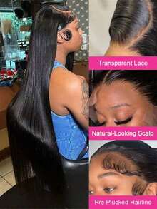 8-34 Inch Lace Front Wigs Human Frontal Hair 200 Density Straight Lace Front Wigs Blended Hair Pre Plucked 13x4 HD Lace Frontal Bleached Knots 5*5 Pre Everything Ready To Wear Closure #1B Black Glueless Wig For Women - Natural & Black - View 3