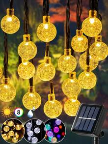 1个太阳能串灯，户外水晶球灯，8种灯光模式，100/50/20颗LED灯珠，太阳能仙女串灯，户外防水闪烁灯，适用于婚礼、生日派对、露营、花园、万圣节、圣诞节装饰，户外太阳能灯，可用于圣诞树、庭院树等。 - 黑色 - 查看 3