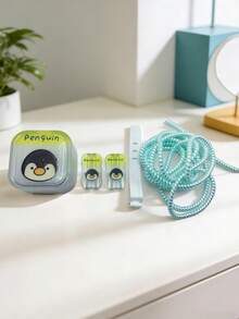 5pcs Cute Penguin Blue TPU Charging Cable & Adapter Protector Case, Compatible With IPhone 17/17 Pro And 40W Fast Charger