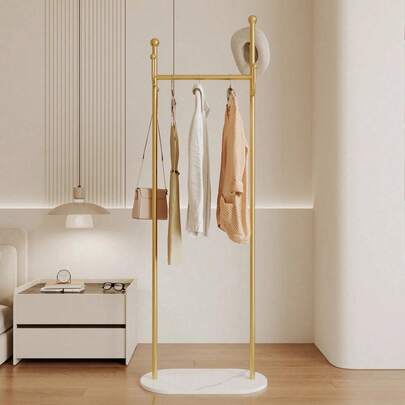 Minimalist Floor-Standing Clothes Rack, Bedroom Garment Storage Rack With Stone Shelf, Lightweight And Luxurious Household Clothes Hanger