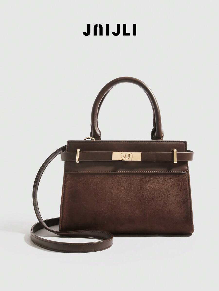 JNI JLI Brown Suede Top-Handle Purse Women Stylish Handbag Cross Body Bag Travel Essential Casual Daily Use Bags Vintage Sling Bag Summer Fashion Handbags Mini Purses Practical Shoulder Bag Gold Buckle Detail Tote Bag Ladies Daily Purse Versatile Crossbody Shoulder Bag Spacious Contrast Texture Handbag Must-Have Outfit Accessory Everyday Use Fashion Purse Adjustable Strap Shoulder Bag - màu nâu - Xem 1