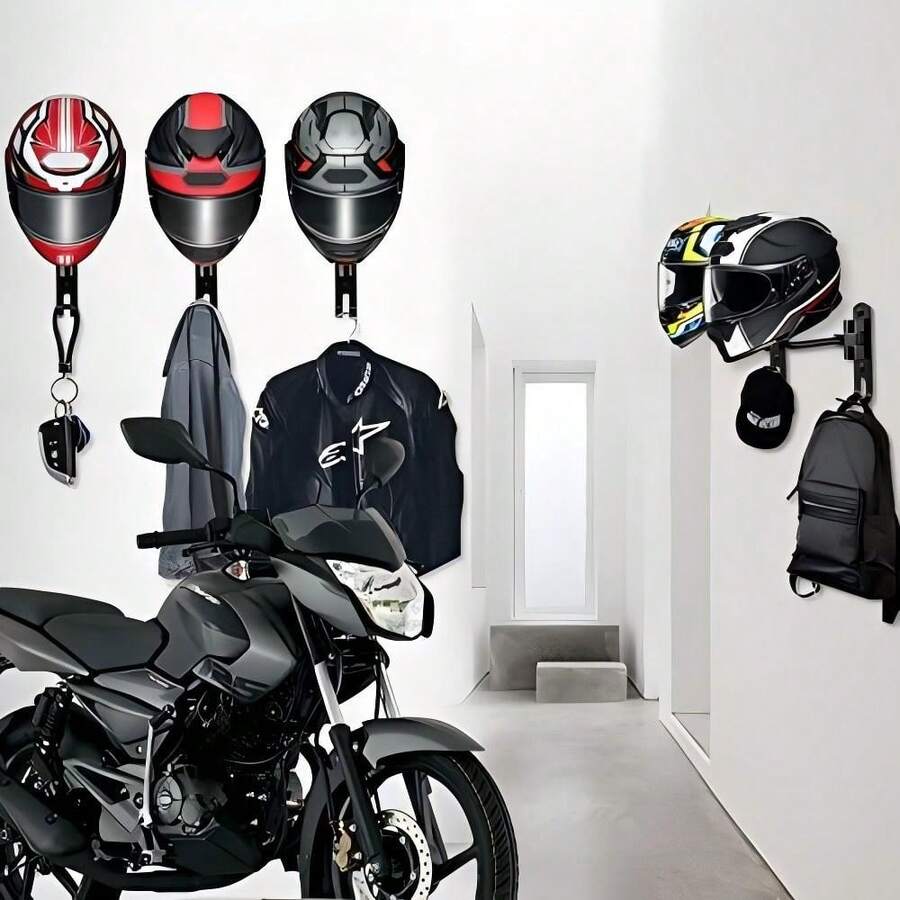 180 Degree Rotating Helmet Holder, Heavy Duty Steel Motorcycle Bicycle Wall Mount Hook, Space-Saving Garage Storage Organizer Rack For Jackets, Hats And More, Easy Installation