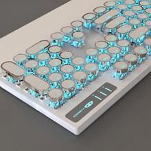 MageGee Typewriter Mechanical Gaming Keyboard, Retro Black Punk Round Keycaps RGB Rainbow Backlit Wired Keyboards For Laptop  PC Gamer, With Magnetic Wrist Rest - Blue Switch - White - View 6