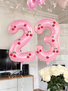 3件套樱桃装饰数字气球，包含一个32英寸粉色数字气球、樱桃贴纸装饰，适用于生日装饰、樱桃主题生日派对、场景装饰、房间装饰、生日庆典装饰、迎婴派对、摄影道具、周年纪念、婚礼、樱桃主题派对装饰、生日庆典派对用品。 - 彩色 - 查看 7