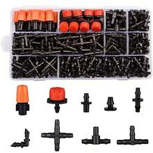 300Pcs Drip Irrigation Fittings Kit For 1/4" Tubing Drip Line Connectors For Drip Systems- Drip Emitters Nozzles Nozzle Tees Single Barbs 4-Way Connectors End Plugs Elbows Tees Couplingsasd - như hình ảnh - Xem 1