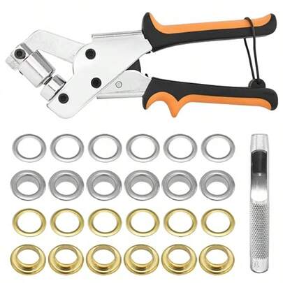 3/8 Inch 10mm Grommet Tool Kit Heavy Duty Handheld Grommet Press Pliers Easy And To Punch Eyelet Hole Eyelet Plier With 500pcs Golden Grommets For Fabrics, Canvas, Awnings