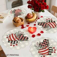 2/4/6/8/10pcs Valentine's Day Round Placemats, 13.8inch*35cm, Buffalo Plaid Heart Truck Design, Suitable For Restaurants, Kitchens, Dinner Parties, And Various Occasions, Can Be Used As Dining And Holiday Outdoor Tabletop Decor For Valentine's Day, Mother's Day - Multicolor - View 3