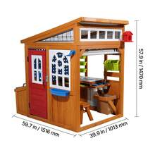 Outdoor Playhouse, Cedar Wooden Kids Playhouse With Bird Nest, Doorbell, Trash Bin, Gravity Wall Set, Storage Pocket, Windowsill, Wooden Kids Cottage For Aged 3 To 10, Rounded Corners - 3-4m³ - 查看 11