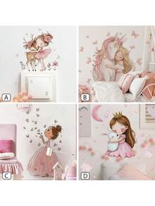 1 Sheet Girls Princess Door Stickers, Pink Ball Gown Dress And Hearts, Cute Cartoon Princess Decals For Nursery Kids Bedroom Living Room Door Decor, Removable Peel And Stick, Dreamy Cottagecore Theme Art - Multicolor - View 6