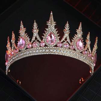 1pc Shiny Zinc Alloy Bridal Crown, Versatile Wedding/Birthday/Party Hair Accessory With Crystal Decor