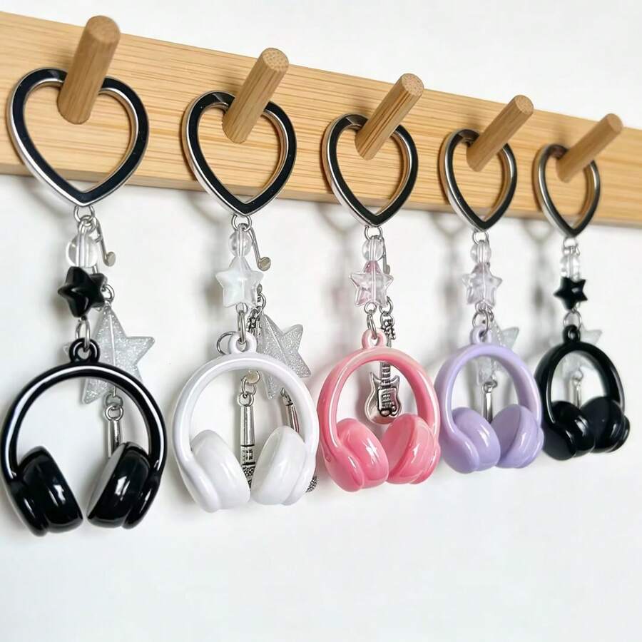 1pc New Stylish Keychain, Minimalist Style Music Headphone Keychain Pendant, Phone Case, Camera, Keychain Pendant - Multicolor - View 1