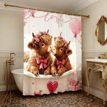 1件可爱奶牛情侣装饰背景布，花环和粉色蝴蝶结设计，家居墙面装饰，甜蜜爱情主题配饰，可爱现代艺术风格背景，家居装饰，耐用材质 - 彩色 - 查看 2