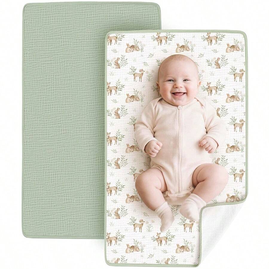 2pcs Waterproof Cotton Gauze Portable Diaper Changing Pad, 75x43cm Soft Absorbent Baby Diaper Changing Mat Liner - Multicolor - View 1