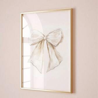 1pc Beige Bow Wall Art, Vintage Y2K Aesthetic Canvas Print, Ribbon Poster, Retro Bow Decor, Suitable For Bedroom, Living Room Or Girls Room Decoration, Frameless Or Framed Option Available