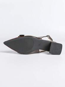 女士新款时尚舒适百搭拼接后系带凉鞋，优雅户外搭配连衣裙，简约粗跟派对鞋 - 酒紅色 - 查看 10