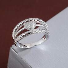 1 pieza Anillo de mujer con diseño ancho y sencillo con forma de corazón y circonita cúbica - Multicolor - Ver 12