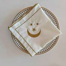 1pc/2pcs/6pcs Ramadan Minimalist Fashion Moon & Star Embroidered Napkins/Placemats - Multicolor - View 3