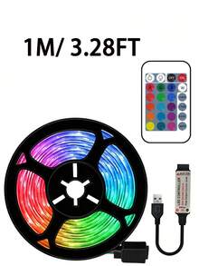 24键遥控器，5V USB RGB LED灯带，适用于电视背光、办公室、桌面底部、电脑显示器、客厅、卧室（建议长度：1米至5米，用于电视和电脑背景照明）。最佳生日礼物，可通过遥控器控制，非常适合用于电视、花园、家居、卧室、客厅、万圣节、圣诞节、婚礼和派对装饰，是生日和圣诞节的完美礼物。 - 彩色光 - 查看 16