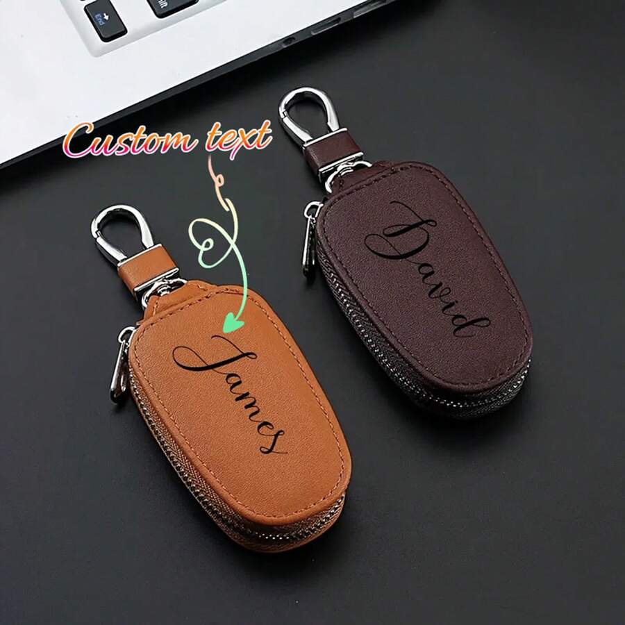 Customized Text/Logo Car Key Holder, Unisex Car Key Organizer Pouch, Creative Fashionable Minimalist Waist Hanging Key Chain - Multicolor - View 1