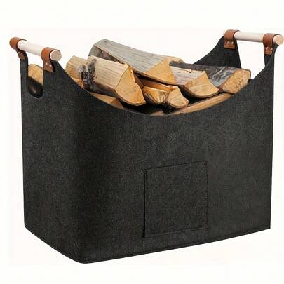 Extra-Large Firewood Storage Box With Extended Handle - Heavy-Duty Fireplace Wood Storage Container With Space-Saving Foldable Design, Sturdy Base, Suitable For Living Room, Fireplace Or Outdoor Use - Very Suitable For Families, Cabins Or Fireplace Decorations, Fireplace Accessories