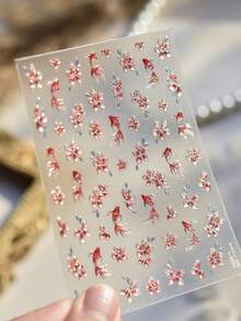 1 pieza Pegatinas de arte de uñas con borde de metal dorado, diseño de flores degradadas y carpa koi estilo chino, decoración exquisita para manicura - Multicolor - Ver 3