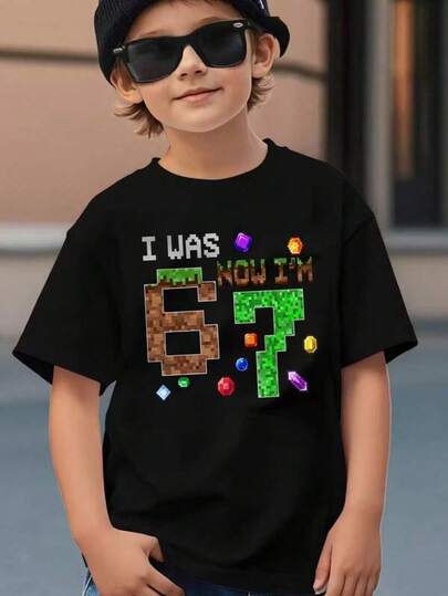 2026 New Young Boy's 67 Meme Hand Sign Pixel Block Birthday I Was 6 Now I'm 7 Brown Dirt-Block Number 6 Green Grass-Block Number 7 Colorful Pixel Gems Retro Pixel Gamer 100% Cotton Graphic Tees, Thanksgiving & Merry Christmas Boys Winter Clothes,Boys Christmas Outfit,Funny Couples Six Seven Shirt, 67 Hoodie,67 Christmas Shirt,Black Round Neck Letter Print T-Shirts, Machine Washable, Perfect Gift For Thanksgiving Christmas & Game Day Party,Toddler Cartoon Tee, Tween Boys Clothing, Retro, Gamer, Soft Breathable Kids Clothes Boy's. Parent-Child Outfits  Kids Clothes Girls Young Boys Shirts School Clothes For Teens Family Matching Outfits Juniors Girl Clothes Christmas Gift For Boys & Girls Christmas T-Shirt New Year's Gift