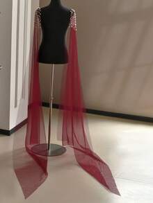 Bridal Double Shoulder Veil Pearls Long Shawl Cape Wedding Accessories - A - View 13