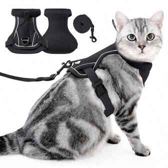 Juego de arnés y correa para gato color rosa talla XS, chaleco estilo arnés ajustable a prueba de fugas, chaqueta de malla suave y transpirable con tiras reflectantes, fácil control para gatitos