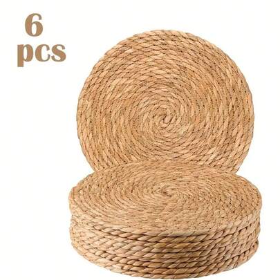 Set Of 6 Rattan Heat-Resistant Placemats, Suitable For Dining Tables, Holiday Table Settings, Hot Pot Mats, And Non-Slip Mats, 11.8 X 11.8 Inches, Made From Natural Materials