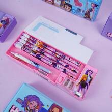 双层文具盒，卡通设计，大容量多功能文具盒及文具 KPOP DE-MON HUNT-ERS DE-MON HUNT-RESS SQUAD 铅笔盒，文具盒，学生铅笔盒，收纳盒