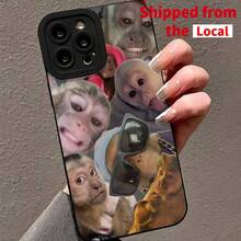 Handyhülle mit süßem Affenmuster, vollständig schützende, stoßfeste und langlebige Handyhülle, modische Handyaccessoires kompatibel mit iPhone 11 12 13 14 15 16 Pro Max - Schwarz - Übersicht 3