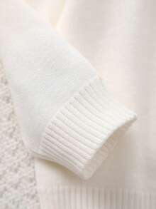 年轻女孩优雅刺绣领长袖针织毛衣 - 米色 - 查看 9