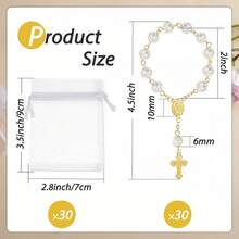 Bộ 30 vòng tay tràng hạt hoa hồng mini, vòng tay tràng hạt hoa hồng 3D bằng acrylic, kèm túi vải organza, thích hợp làm quà tặng lễ rửa tội, quà tặng lễ rước lễ lần đầu, quà lưu niệm tiệc tùng, quà cưới và nhiều dịp khác. - vàng vàng - Xem 4