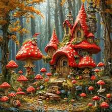 5D Diamond Painting Mysterious Forest DIY Full Drill Mushroom House Mosaic Diamond Painting Handmade Gift - Multicolor - View 1