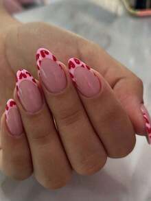 24pcs Almond-Shaped Red French Tip Press-On Nails, Almond Perfectly Fits Acrylic Nail Tips Set, Includes: 1pc Jelly Gel And 1pc Nail File, Easy To Wear French Manicure And Valentine's Day Nail Design, Suitable For Women's Daily Work And Parties. - 多色 5 - 查看 2