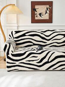 1件装阳离子柔软绒面宠物防抓沙发套，压花提花斑马纹图案，多色可选，加厚提花绒面沙发套，适用于1/2/3/4座沙发，秋冬季 - 彩色 - 查看 5