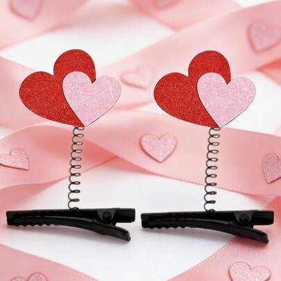 1pair Valentine's Day Hair Clip, Heart-Shaped Love Arrow Pink Glitter Heart,Glitter Kawaii Couple Hair ClipSnap Barrette For Women