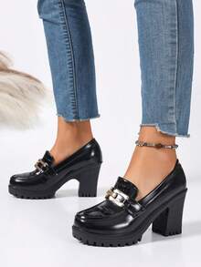 2026新款春秋舒适真皮一脚蹬乐福鞋，百搭深鞋面休闲鞋，厚底妈妈鞋 - 黑色 - 查看 2