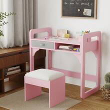 CuisinSmart Kids Study Desk And Chair Set,Kids Desk With Soft Stool,Wooden Children Study Table With Storage Drawer,Student Writing Desks For 3-8 Years Old - Hồng - Xem 6