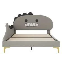 Children's Bed 140 X 200 Cm, Dinosaur Pattern, Flat Bed, Made Of Polyurethane, Grey - Gray + PU - View 10