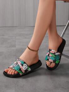 Women's Flat Slide Sandals, New Summer Home Non-Slip Beach Soft Bottom Comfortable Slippers - Black - View 2