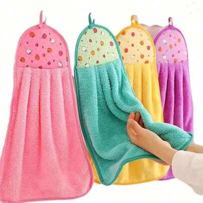 3/5pcs Coral Fleece Bathroom Accessories Set, Soft Towels, Absorbent Kitchen Towels, Hanging Cloths, Kitchen Supplies