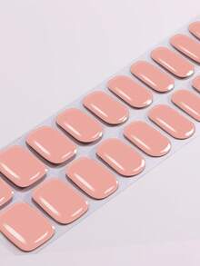 20片半固化凝胶美甲贴，优雅柔和裸粉色水晶美甲贴纸，柔和裸粉色纯色缎面质感，打造精致指尖，需配合UV灯使用，超持久，女士和女孩日常居家、假日探访、家庭聚会DIY时尚美甲用品 - 粉色 - 查看 3