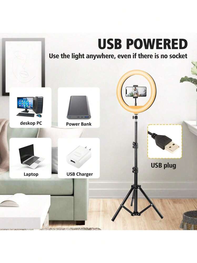 UEGOGO Đèn vòng LED selfie chuyên nghiệp 12 inch này đi kèm với chân đế điều chỉnh được 110cm và hai kẹp điện thoại - có 38 chế độ màu, điều chỉnh độ sáng vô cấp, nguồn sáng LED tăng tốc, lớp hoàn thiện kim loại mờ và núm xoay điều khiển. Lý tưởng cho các bữa tiệc Giáng sinh, trang trí, quà tặng ngày lễ, phát trực tiếp, bộ đèn vòng LED chạy bằng USB và chân đế đèn sàn. Thích hợp cho chụp ảnh, quay video, phát trực tiếp, họp Zoom, làm vlog, có chân đế. Đèn selfie, đèn điện thoại, đèn vòng có chân đế. - 12INRGB-110--JWJ - Xem 4