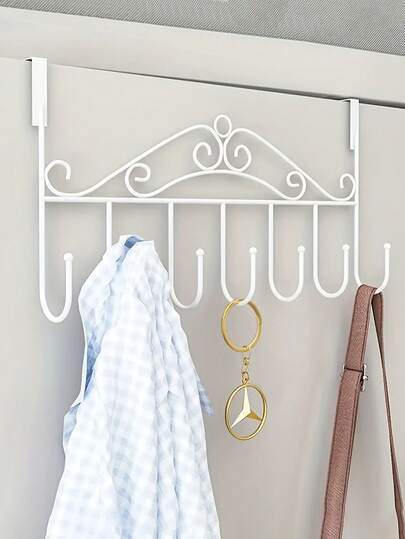 Over-The-Door Hanging Rack With Multiple Hooks And Towel Storage Space - Space-Saving Modern Design, Easy To Install, Can Hang Heavy Coats, Jackets, Dresses, Bedding - Sturdy Door-Mounted Rack With A Solid Black Frame And White Finish, Ideal For Entryway, Bedroom, Bathroom Storage - Multifunctional Over-The-Door Storage Solution, Practical Hooks, Wall Hooks, Door Hooks, Wall Hooks, Bathroom Towel Hooks